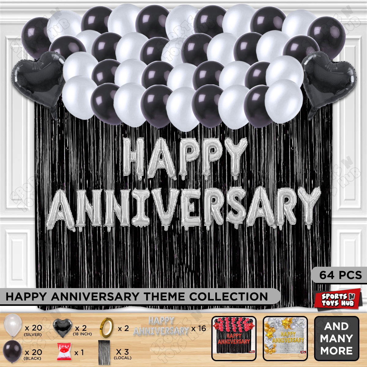 Happy Anniversary Silver Foil Letter Curtain Theme Collection