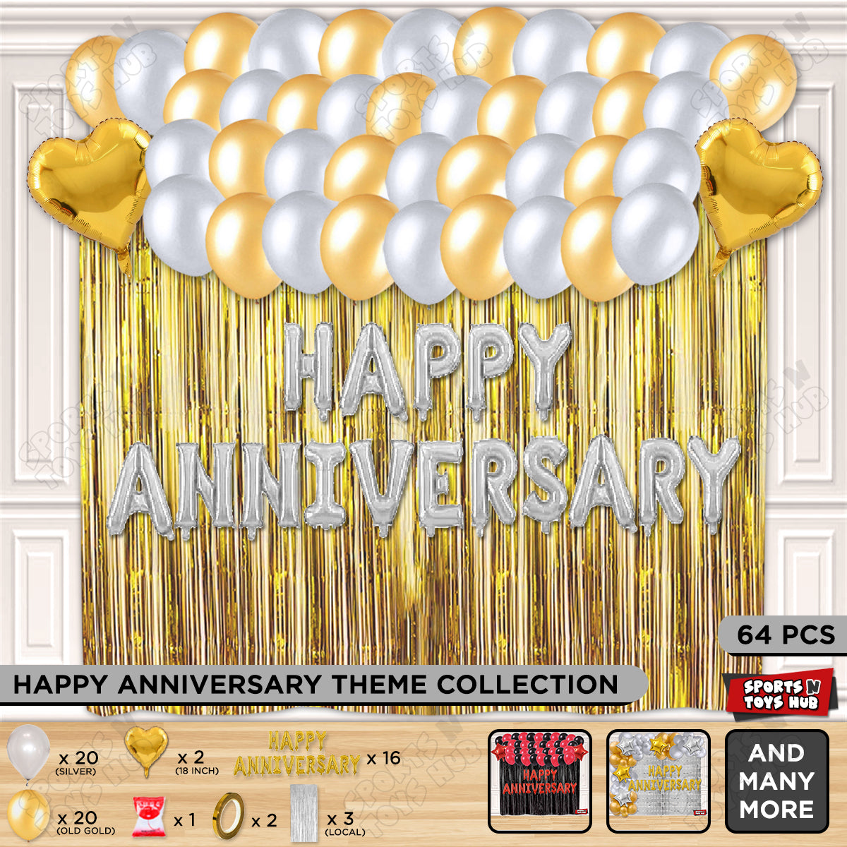 Happy Anniversary Silver Foil Letter Curtain Theme Collection