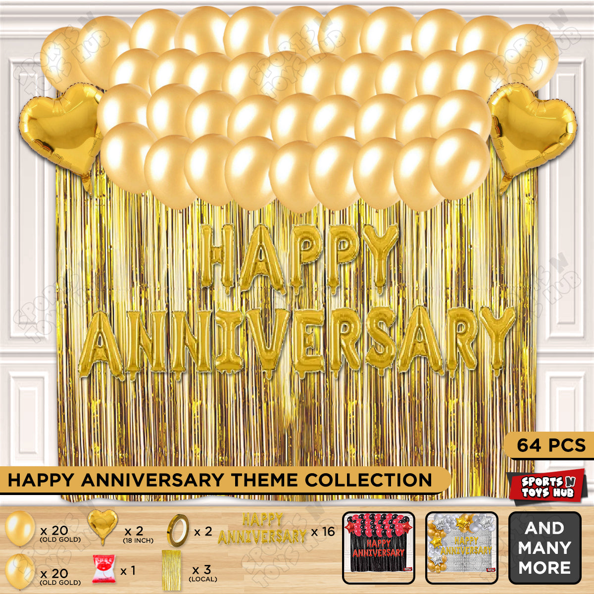 Happy Anniversary Gold Foil Letter Curtain Theme Collection