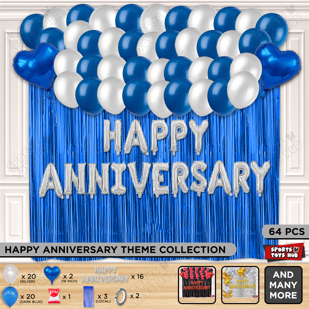 Happy Anniversary Silver Foil Letter Curtain Theme Collection