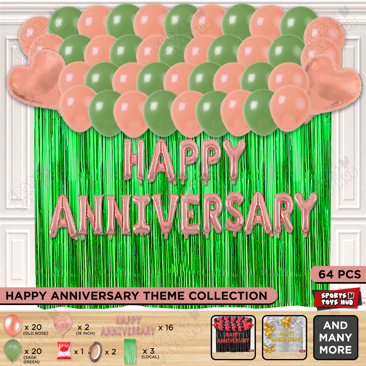 Happy Anniversary Rose Gold Vintage Foil Letter Curtain Theme Collection