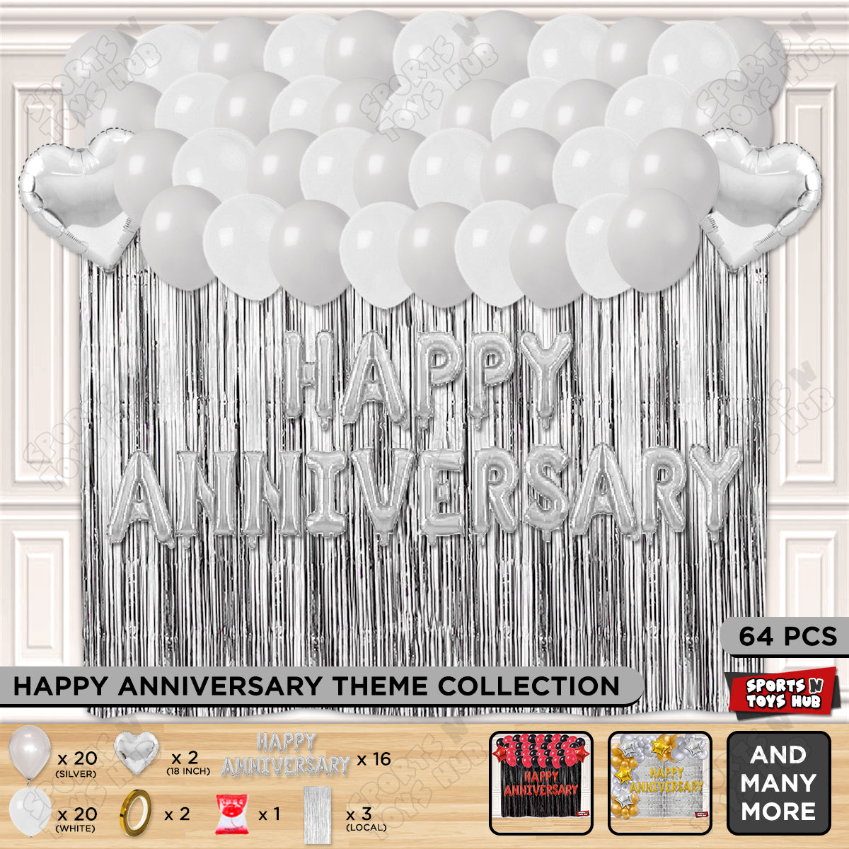 Happy Anniversary Silver Foil Letter Curtain Theme Collection