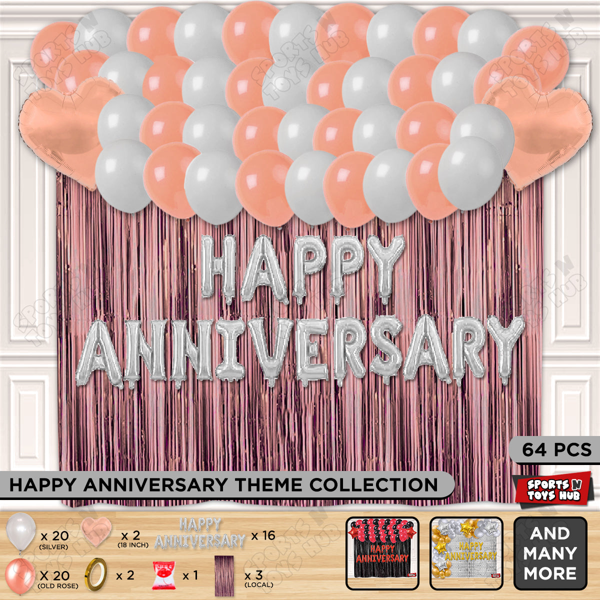 Happy Anniversary Silver Foil Letter Curtain Theme Collection