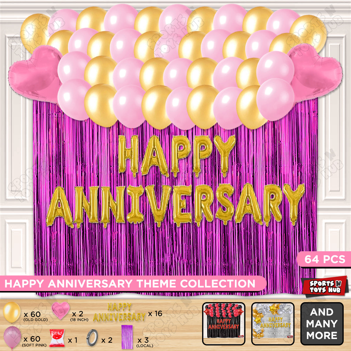 Happy Anniversary Gold Foil Letter Curtain Theme Collection