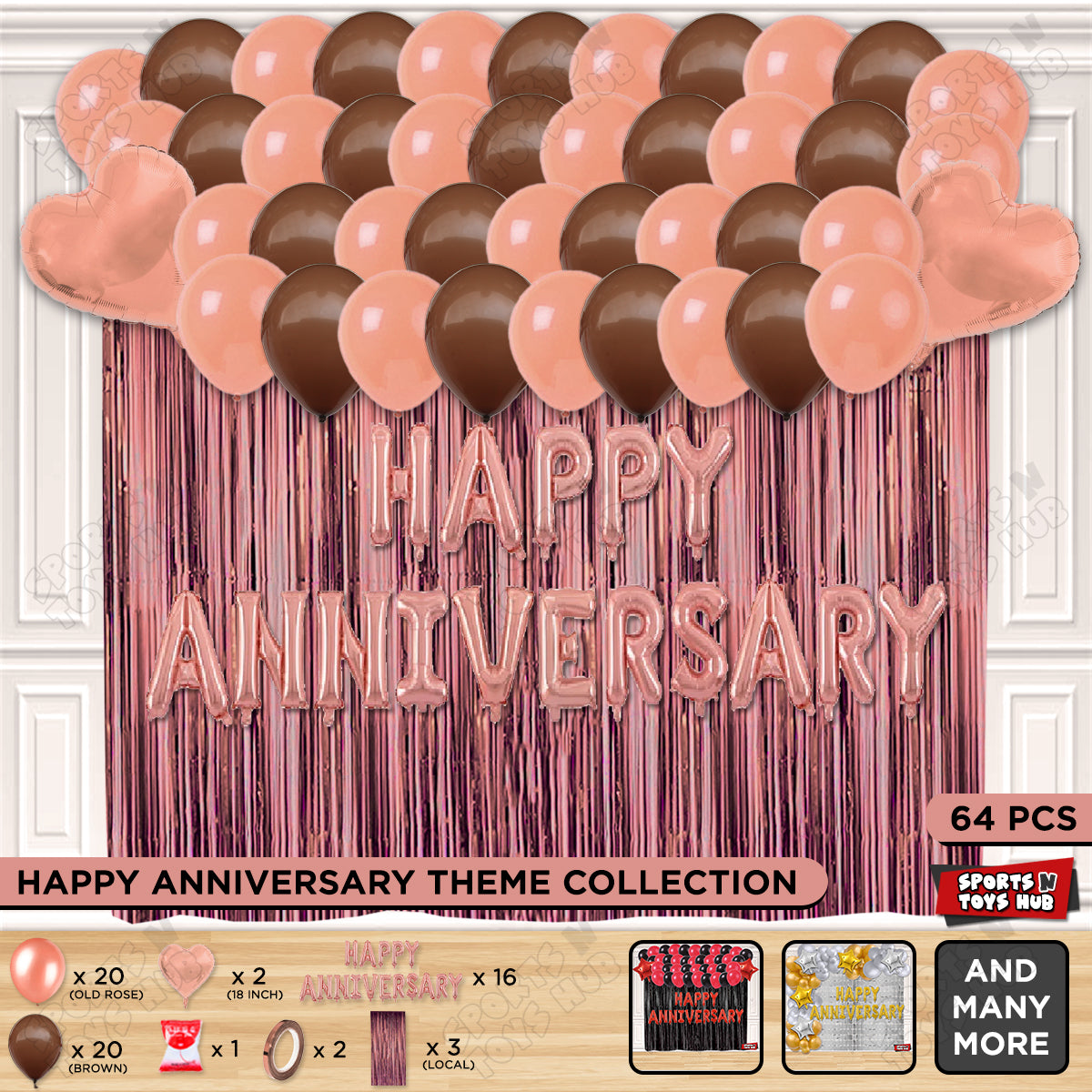 Happy Anniversary Rose Gold Vintage Foil Letter Curtain Theme Collection