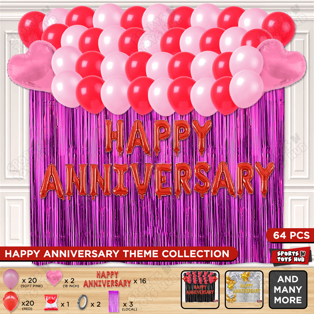 Happy Anniversary Red Foil Letter Curtain Theme Collection
