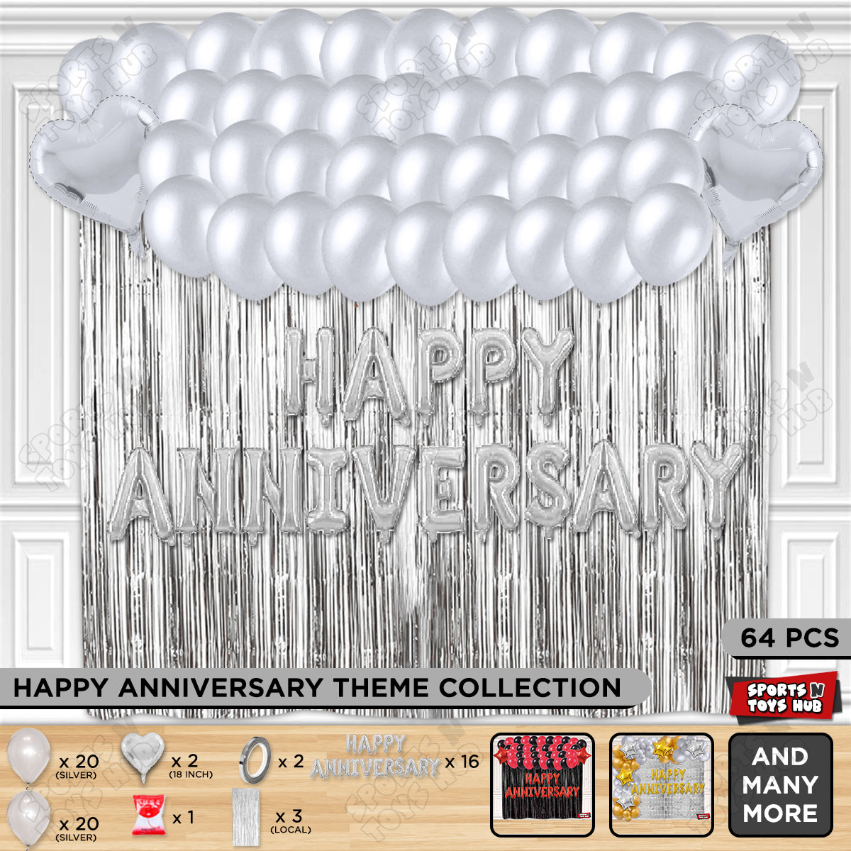 Happy Anniversary Silver Foil Letter Curtain Theme Collection