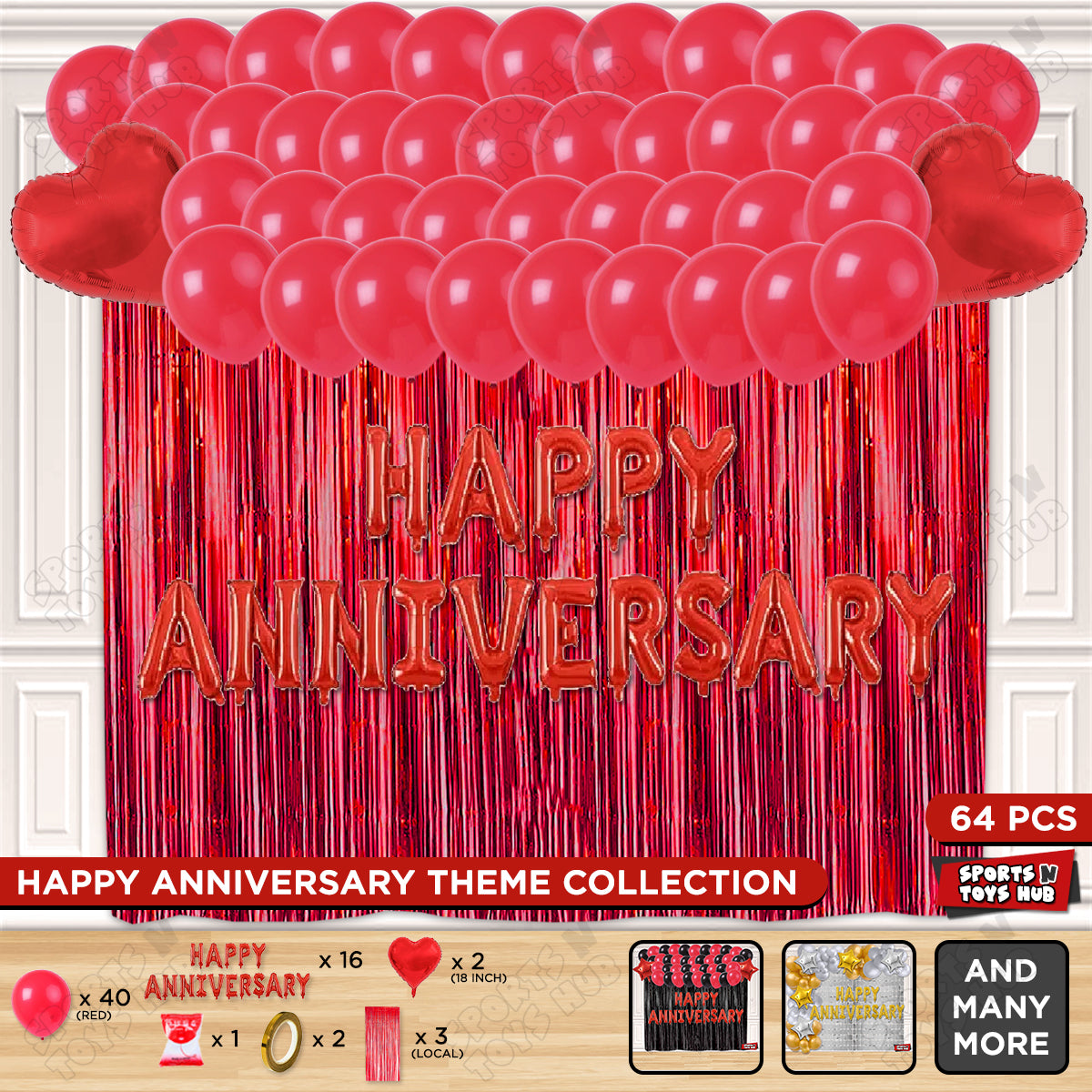 Happy Anniversary Red Foil Letter Curtain Theme Collection
