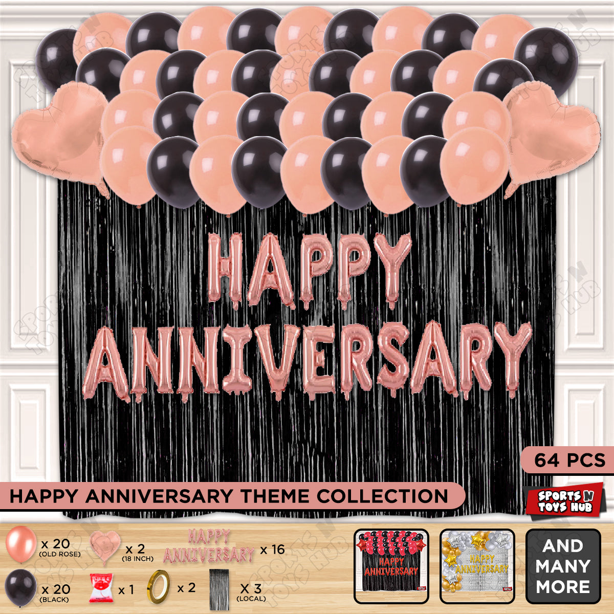 Happy Anniversary RoseGold Foil Letter Curtain Theme Collection