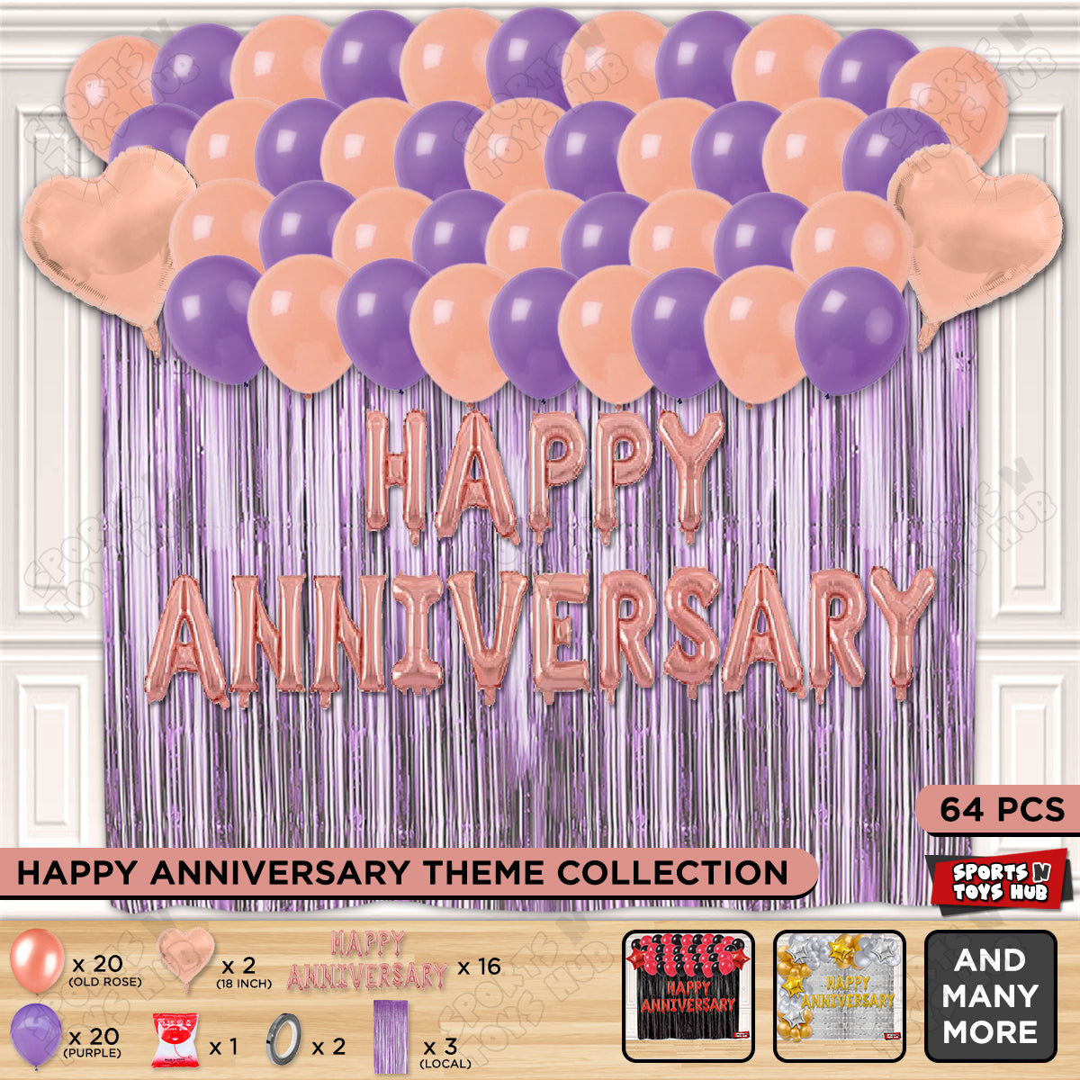 Happy Anniversary Rose Gold Vintage Foil Letter Curtain Theme Collection