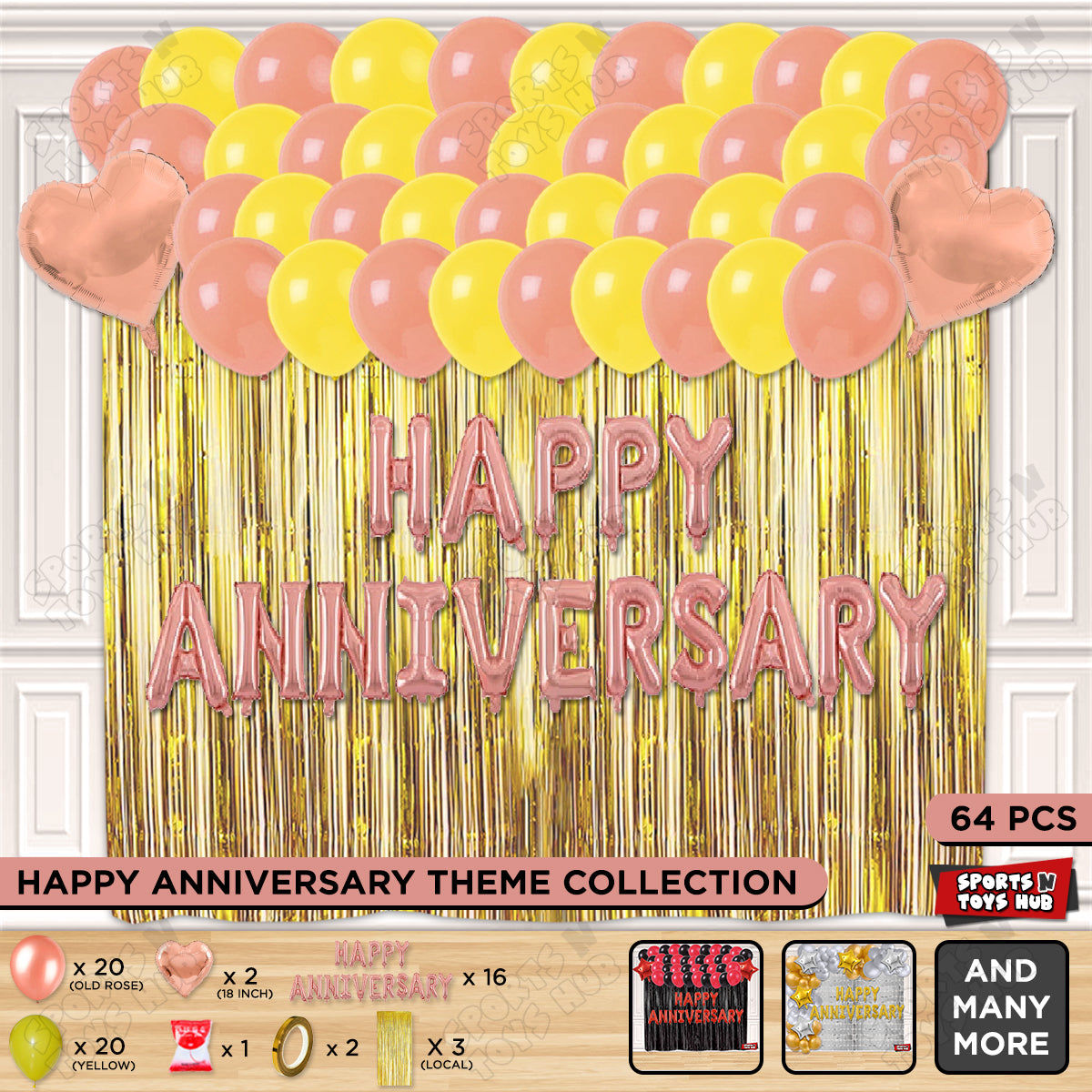 Happy Anniversary Rose Gold Vintage Foil Letter Curtain Theme Collection
