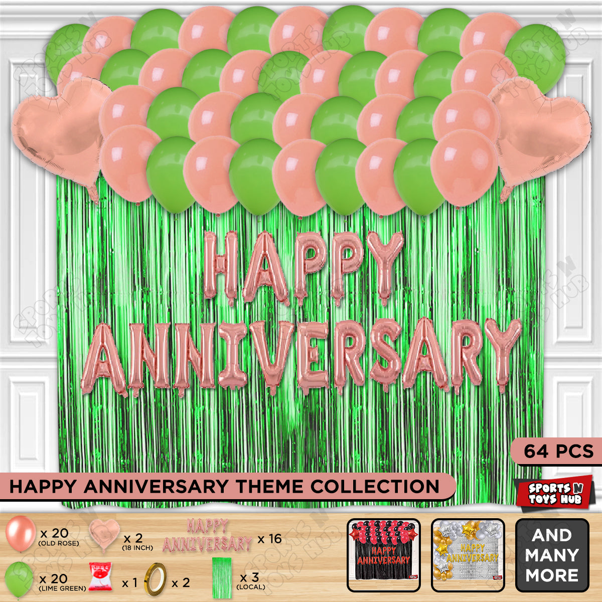 Happy Anniversary Rose Gold Vintage Foil Letter Curtain Theme Collection