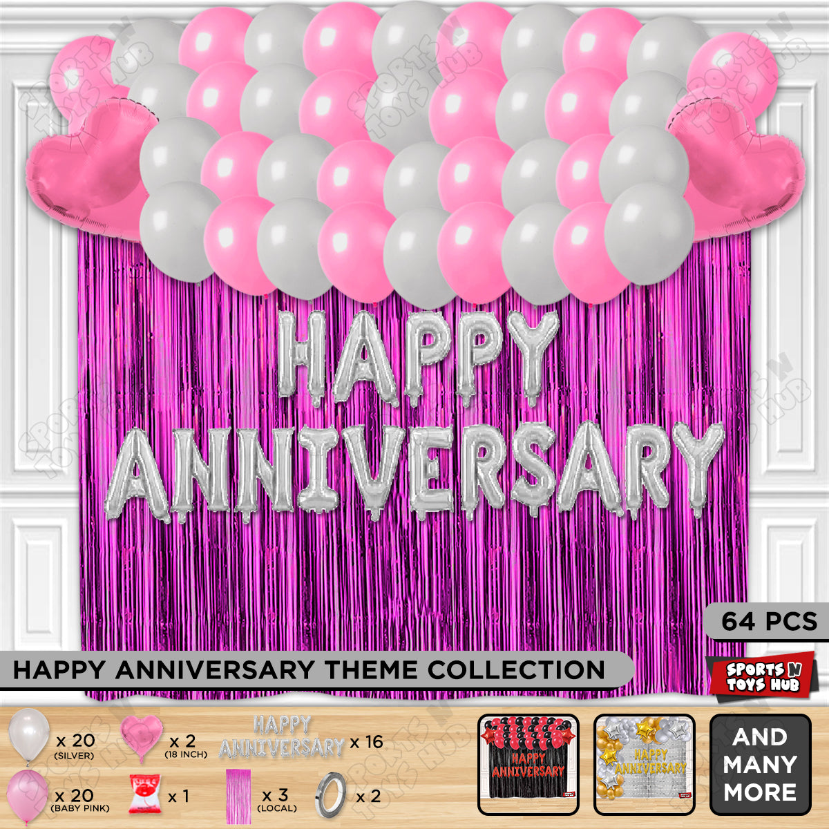 Happy Anniversary Silver Foil Letter Curtain Theme Collection