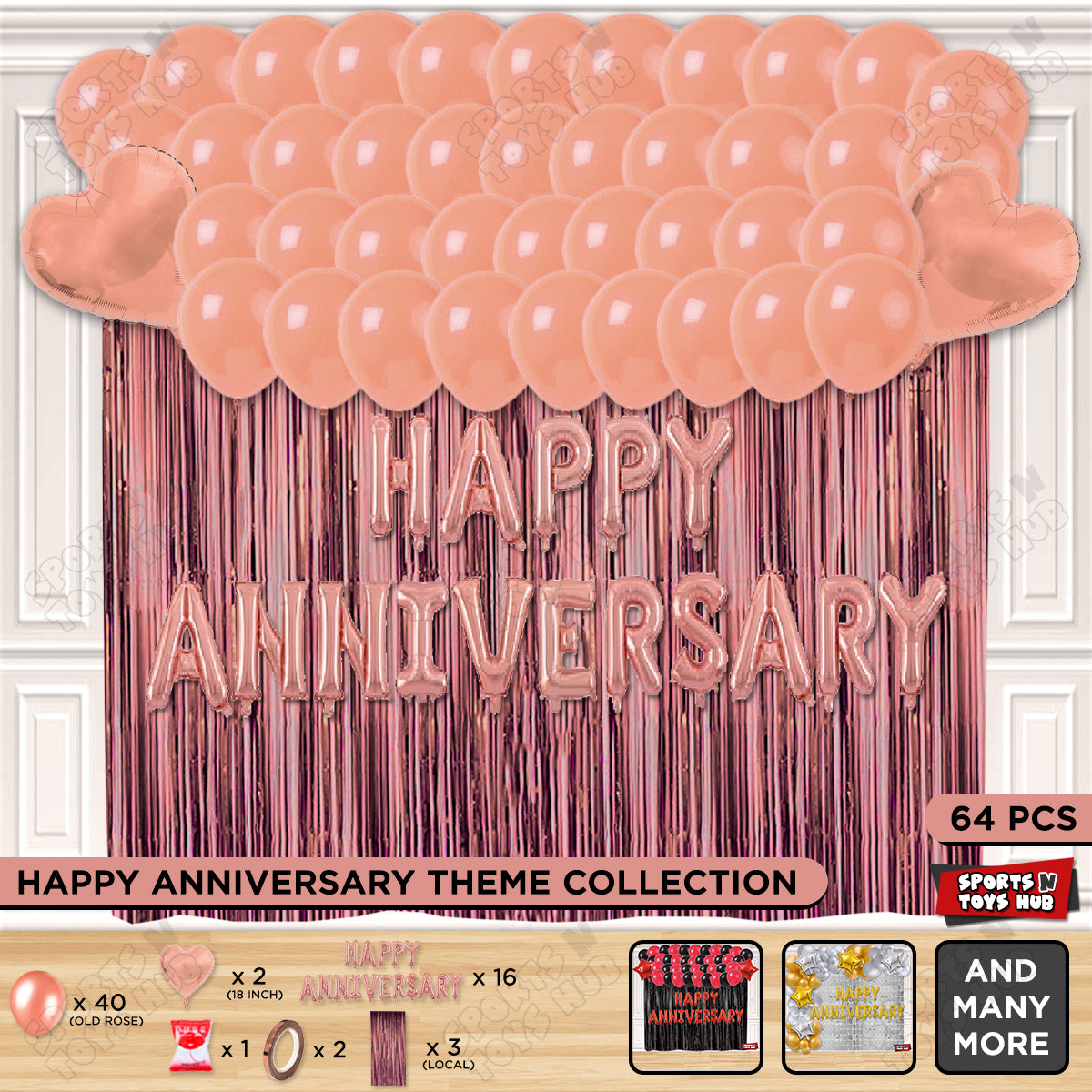 Happy Anniversary RoseGold Foil Letter Curtain Theme Collection