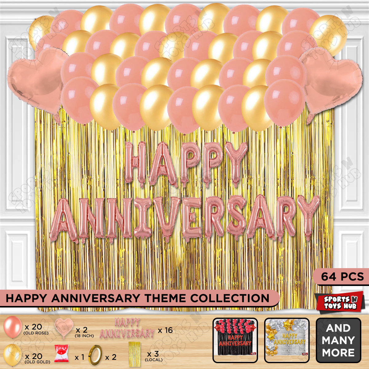 Happy Anniversary RoseGold Foil Letter Curtain Theme Collection