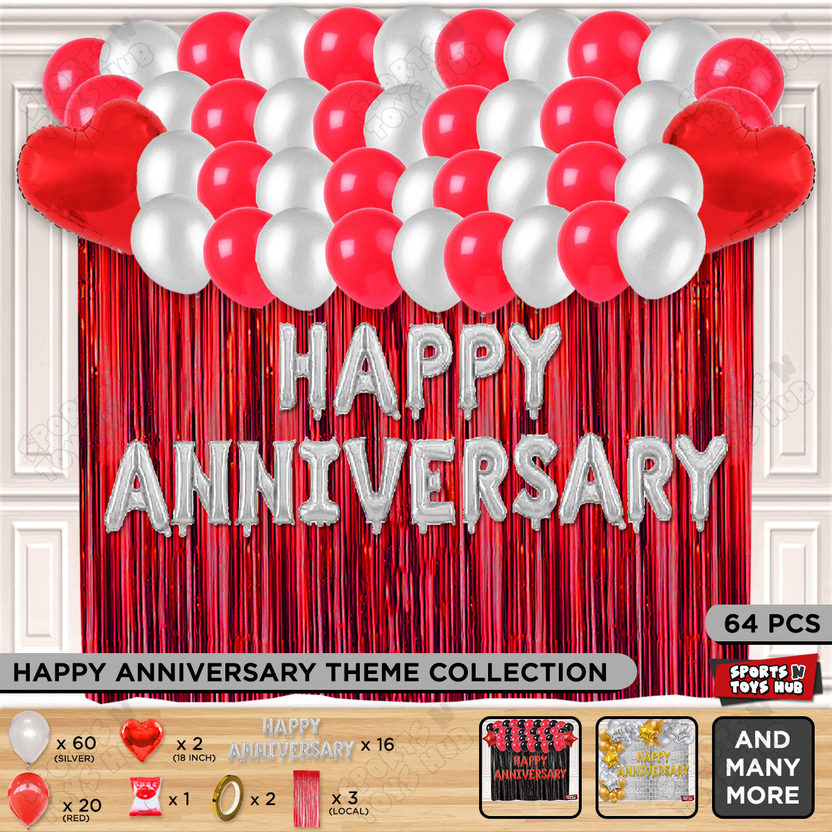 Happy Anniversary Silver Foil Letter Curtain Theme Collection