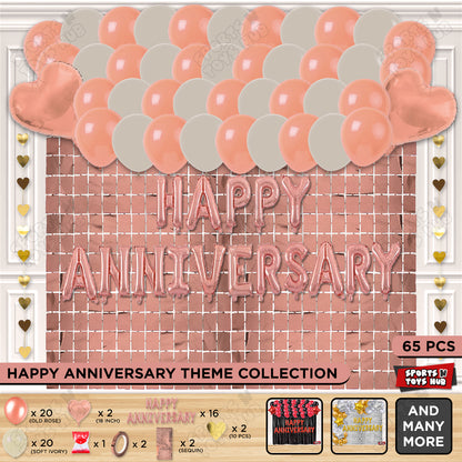 Happy Anniversary Rose Gold Vintage Foil Letter Rectangle Curtain Theme Collection