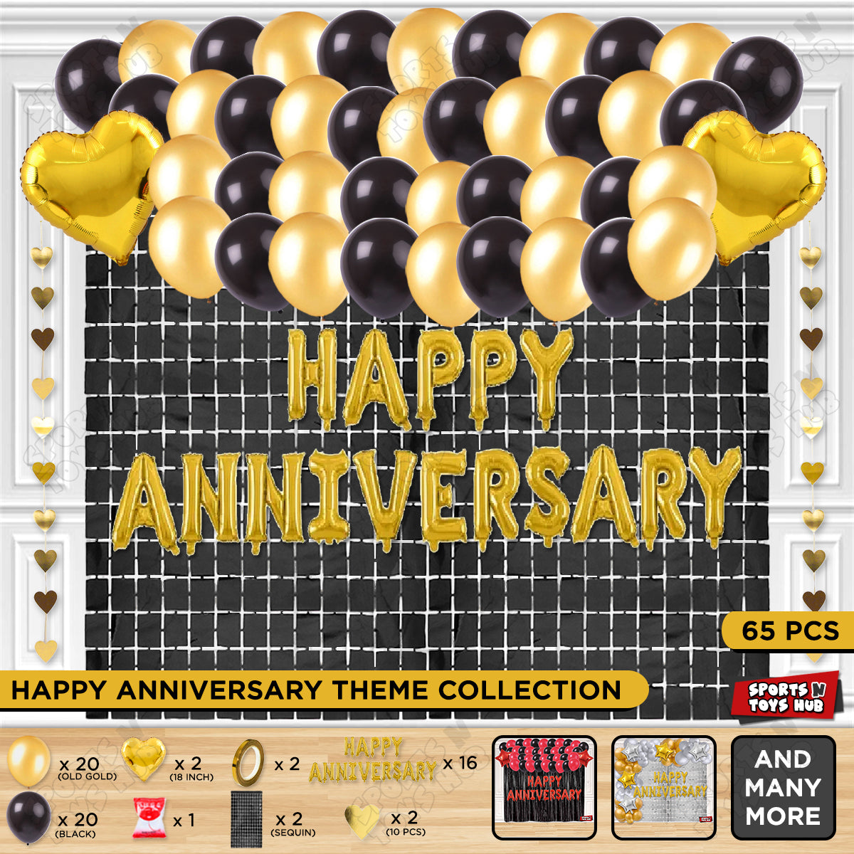 Happy Anniversary Gold Foil Letter Rectangle Curtain Theme Collection