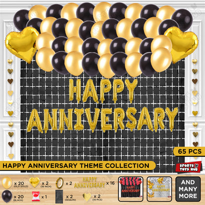 Happy Anniversary Gold Foil Letter Rectangle Curtain Theme Collection