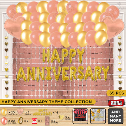 Happy Anniversary Gold Foil Letter Rectangle Curtain Theme Collection