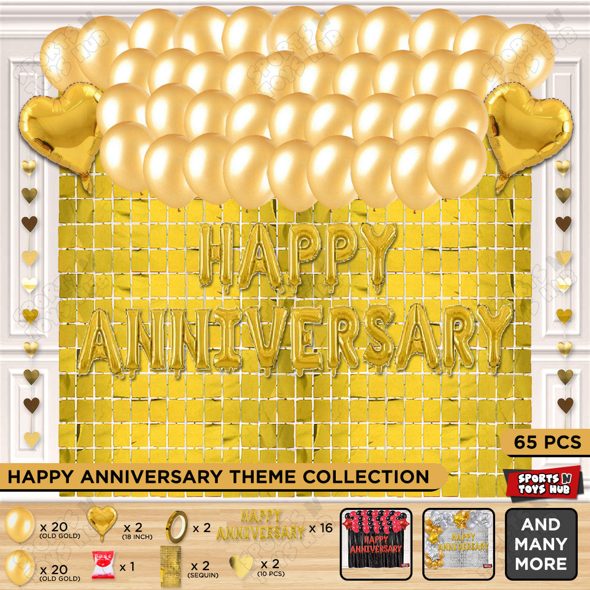 Happy Anniversary Gold Foil Letter Rectangle Curtain Theme Collection