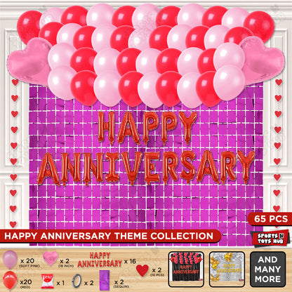 Happy Anniversary Red Foil Letter Rectangle Curtain Theme Collection