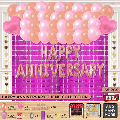 Happy Anniversary RoseGold Foil Letter Rectangle Curtain Theme Collection