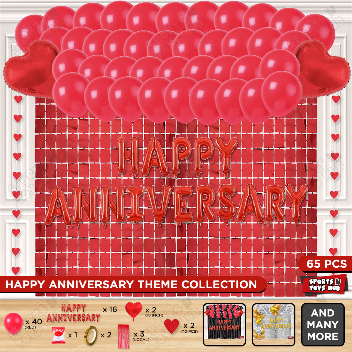 Happy Anniversary Red Foil Letter Rectangle Curtain Theme Collection