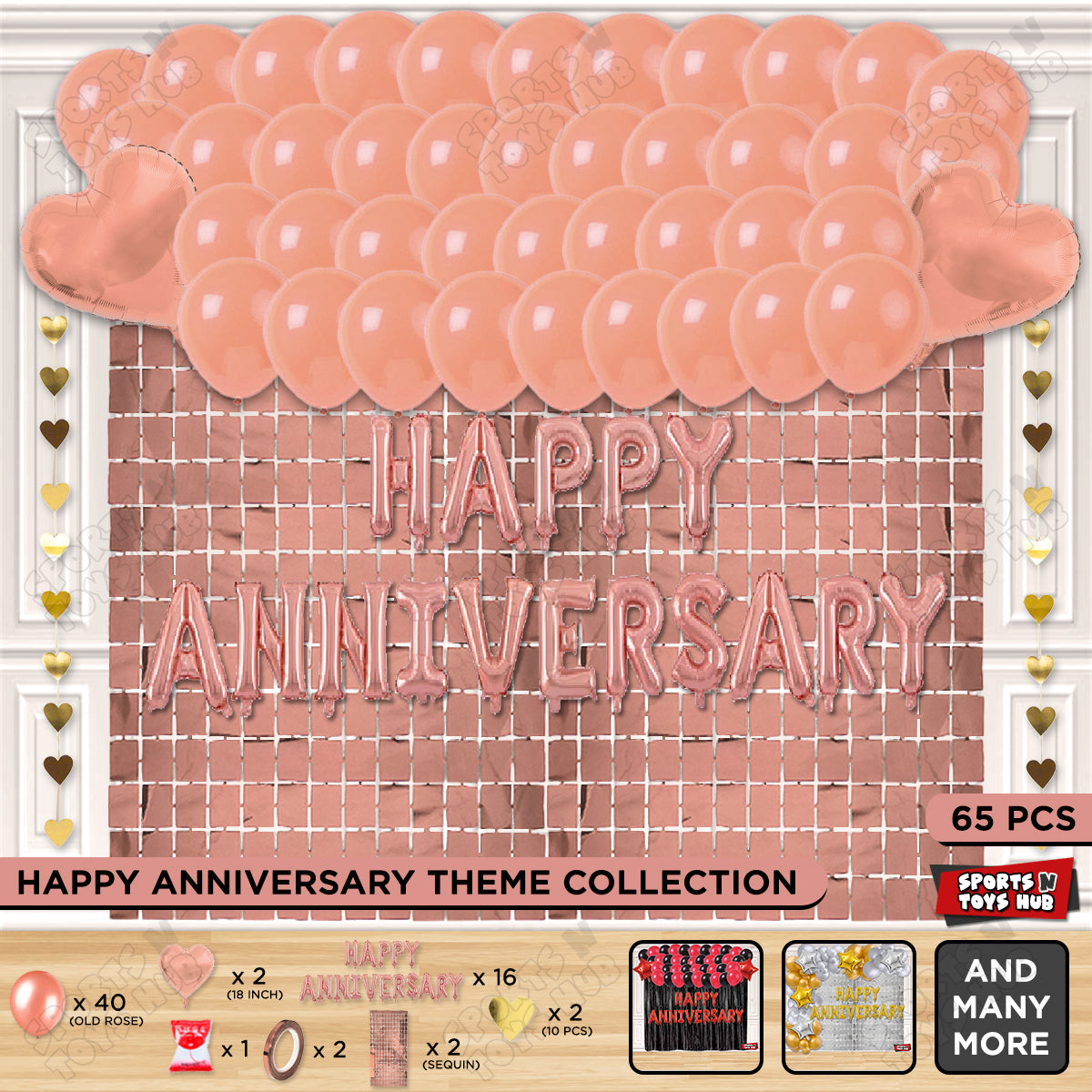 Happy Anniversary RoseGold Foil Letter Rectangle Curtain Theme Collection