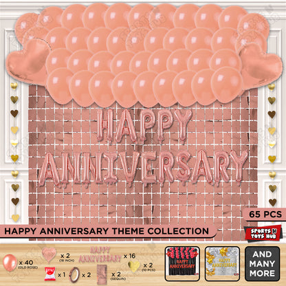 Happy Anniversary RoseGold Foil Letter Rectangle Curtain Theme Collection