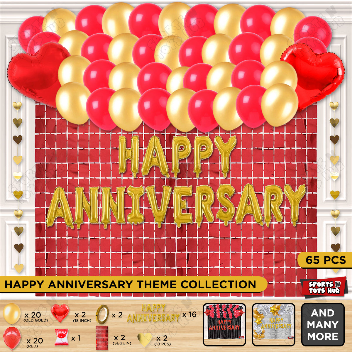 Happy Anniversary Gold Foil Letter Rectangle Curtain Theme Collection
