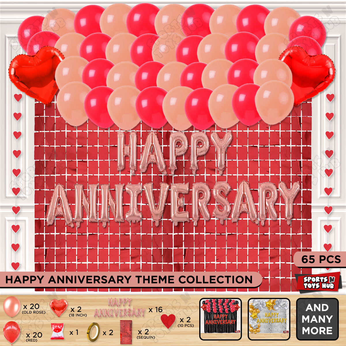 Happy Anniversary RoseGold Foil Letter Rectangle Curtain Theme Collection
