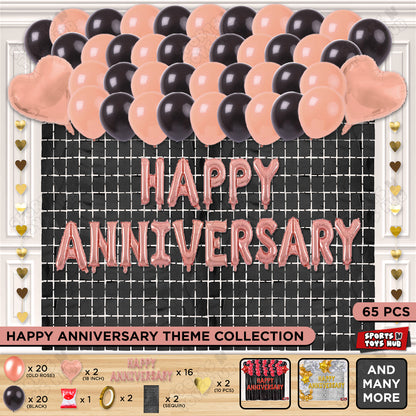 Happy Anniversary RoseGold Foil Letter Rectangle Curtain Theme Collection