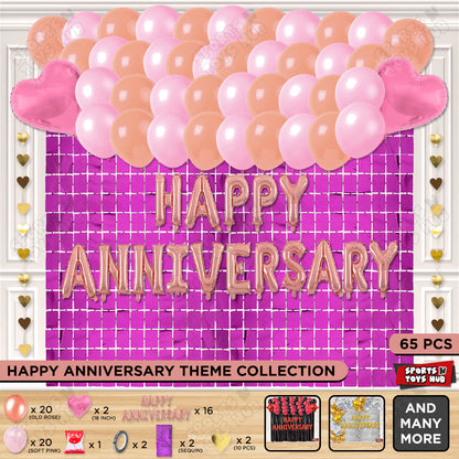 Happy Anniversary Rose Gold Vintage Foil Letter Rectangle Curtain Theme Collection