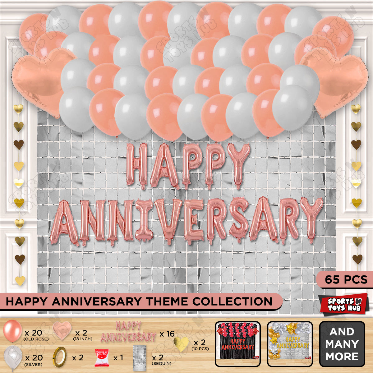 Happy Anniversary RoseGold Foil Letter Rectangle Curtain Theme Collection