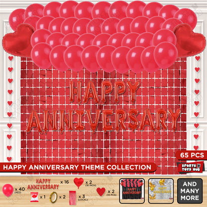 Happy Anniversary Red Foil Letter Rectangle Curtain Theme Collection