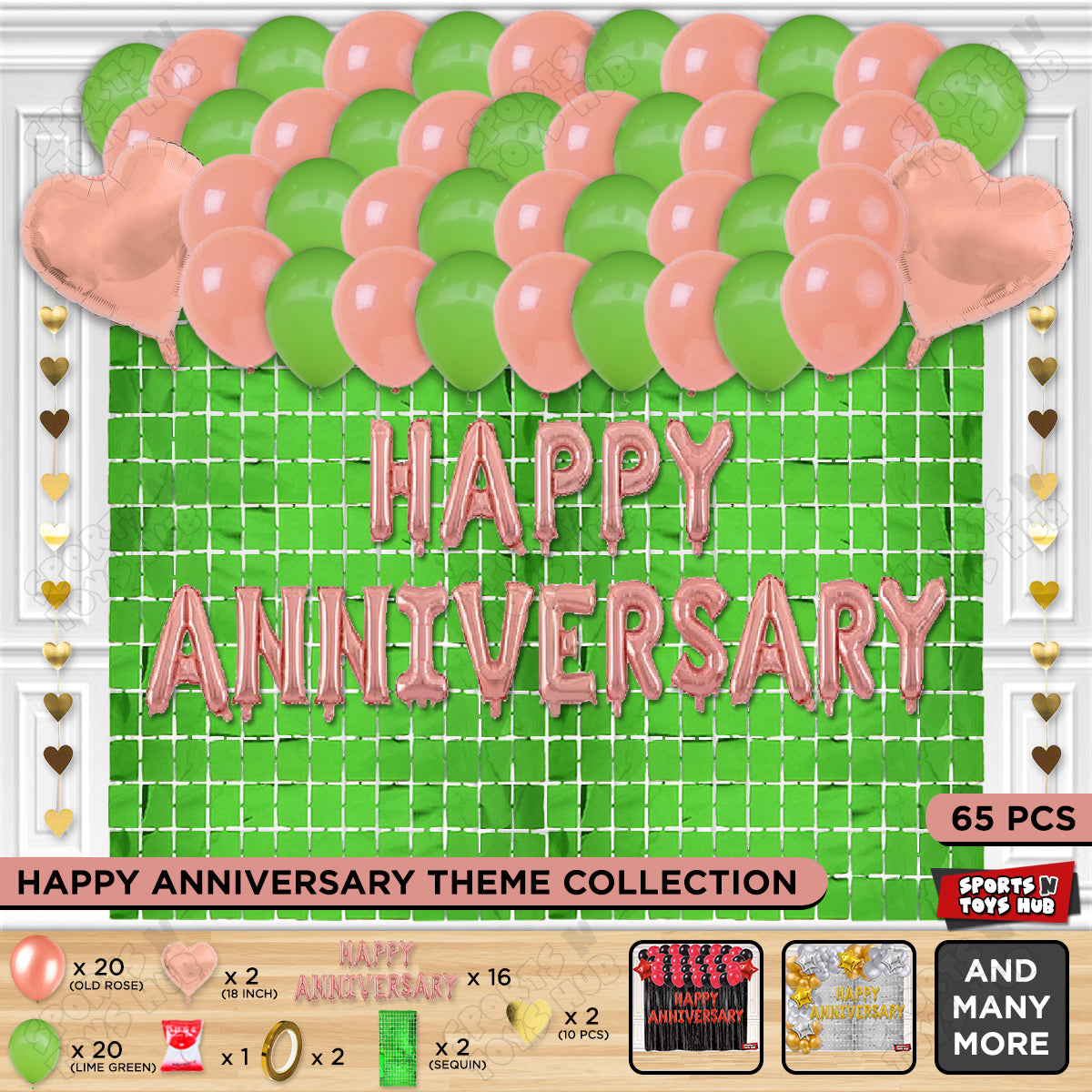 Happy Anniversary Rose Gold Vintage Foil Letter Rectangle Curtain Theme Collection