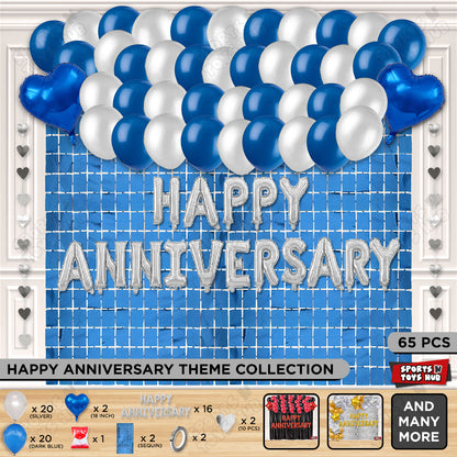 Happy Anniversary Silver Foil Letter Rectangle Curtain Theme Collection