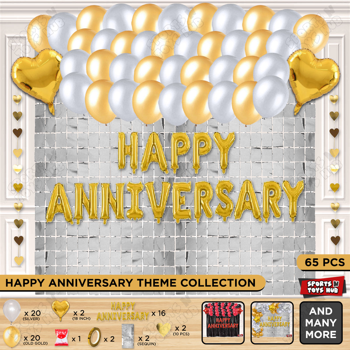 Happy Anniversary Gold Foil Letter Rectangle Curtain Theme Collection