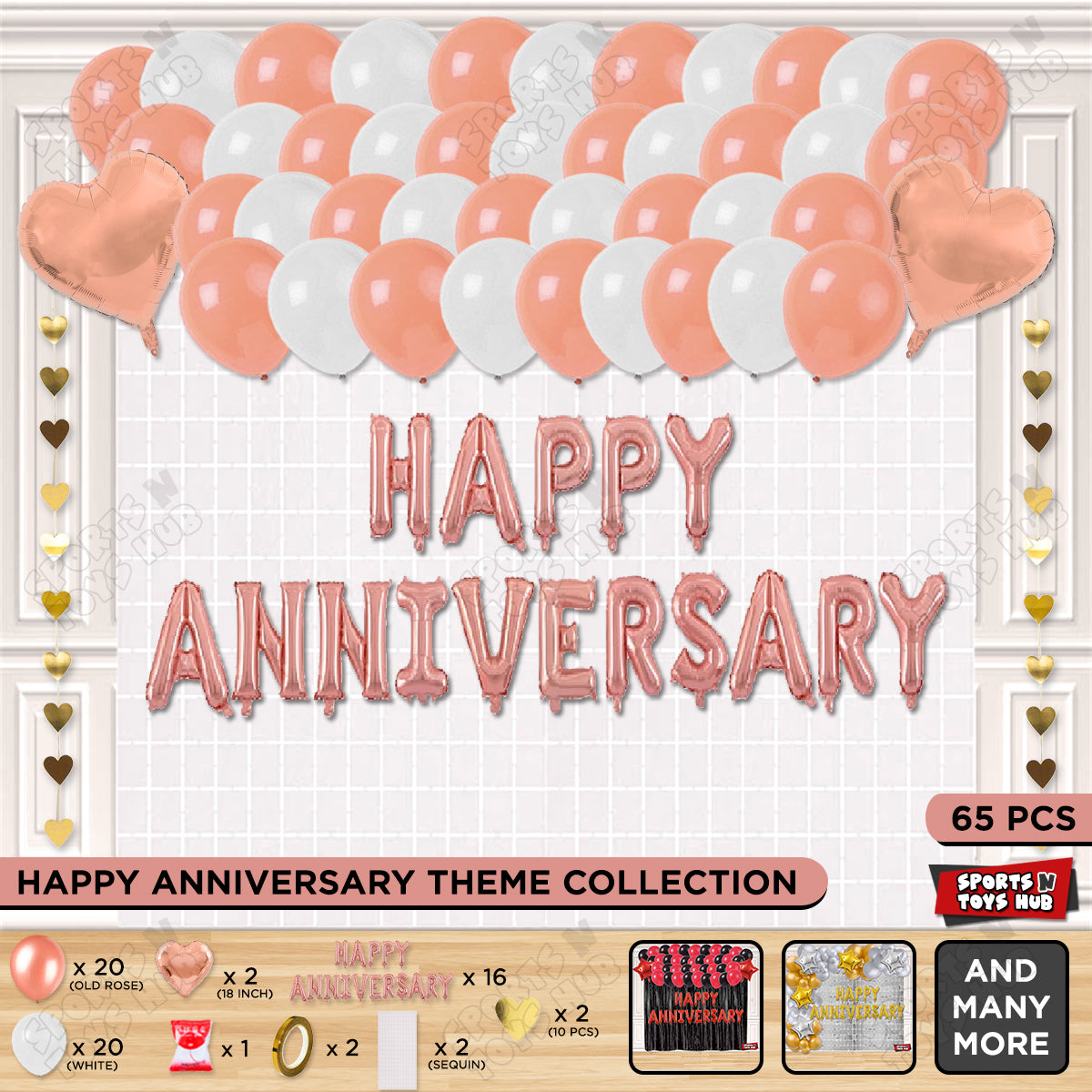 Happy Anniversary RoseGold Foil Letter Rectangle Curtain Theme Collection