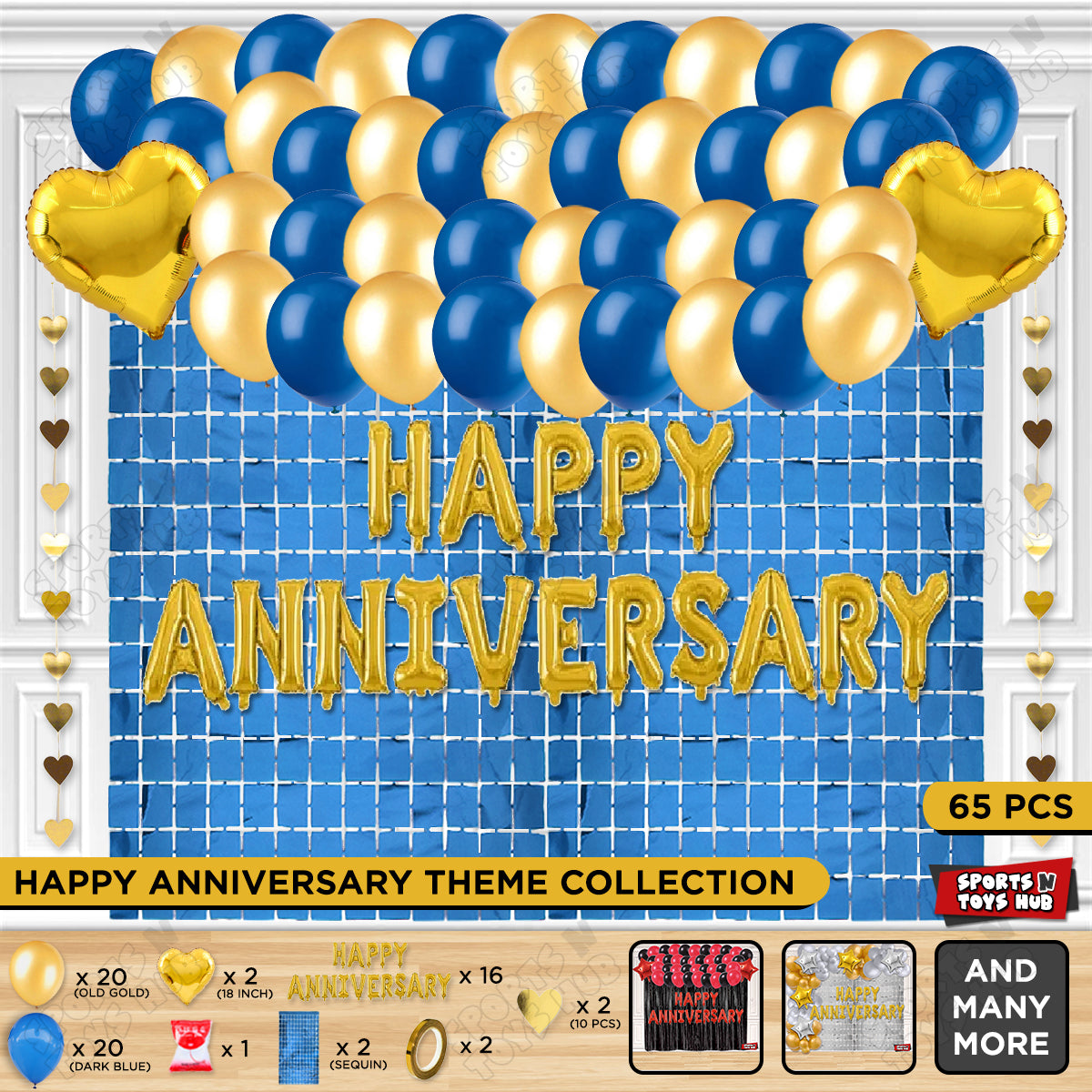 Happy Anniversary Gold Foil Letter Rectangle Curtain Theme Collection