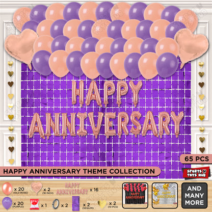 Happy Anniversary Rose Gold Vintage Foil Letter Rectangle Curtain Theme Collection