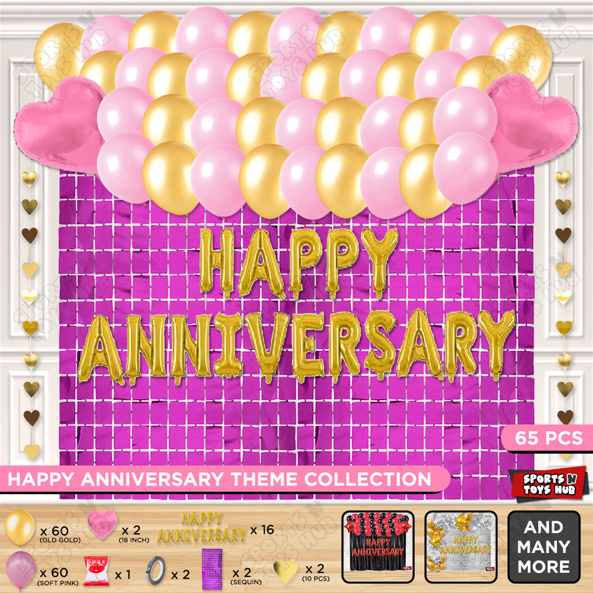 Happy Anniversary Gold Foil Letter Rectangle Curtain Theme Collection