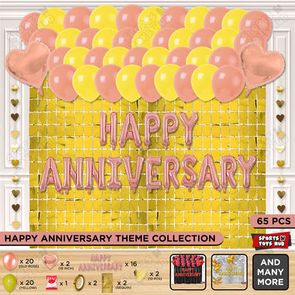 Happy Anniversary Rose Gold Vintage Foil Letter Rectangle Curtain Theme Collection
