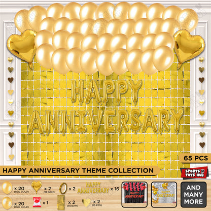 Happy Anniversary Gold Foil Letter Rectangle Curtain Theme Collection