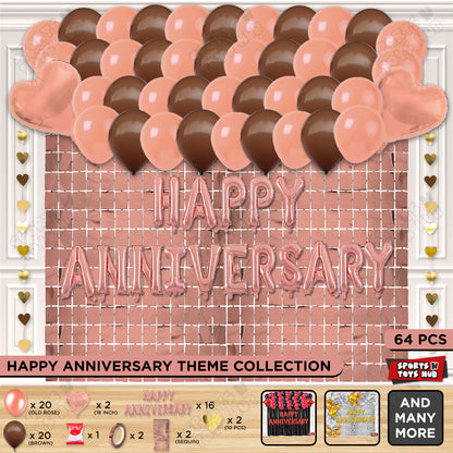 Happy Anniversary Rose Gold Vintage Foil Letter Rectangle Curtain Theme Collection