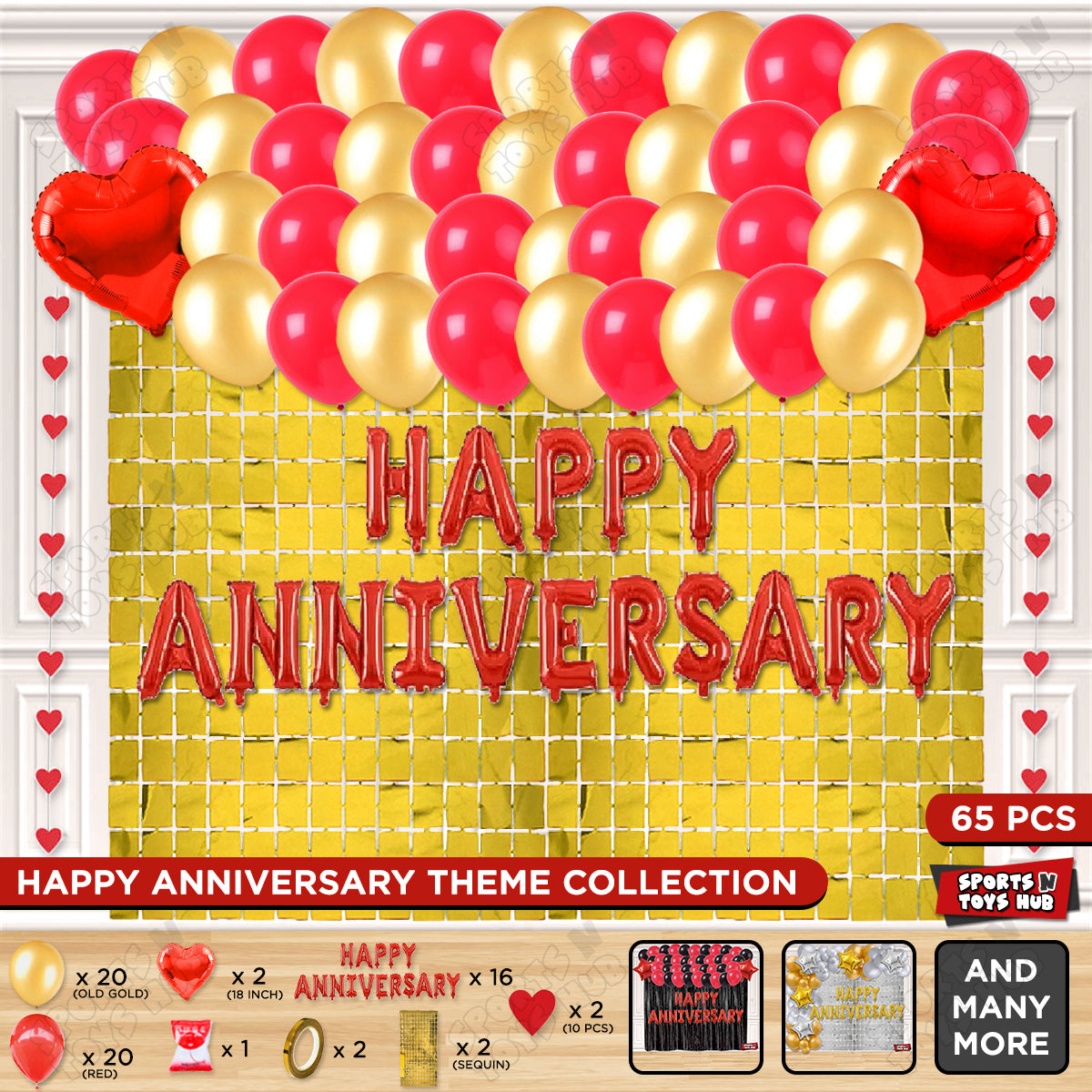 Happy Anniversary Red Foil Letter Rectangle Curtain Theme Collection