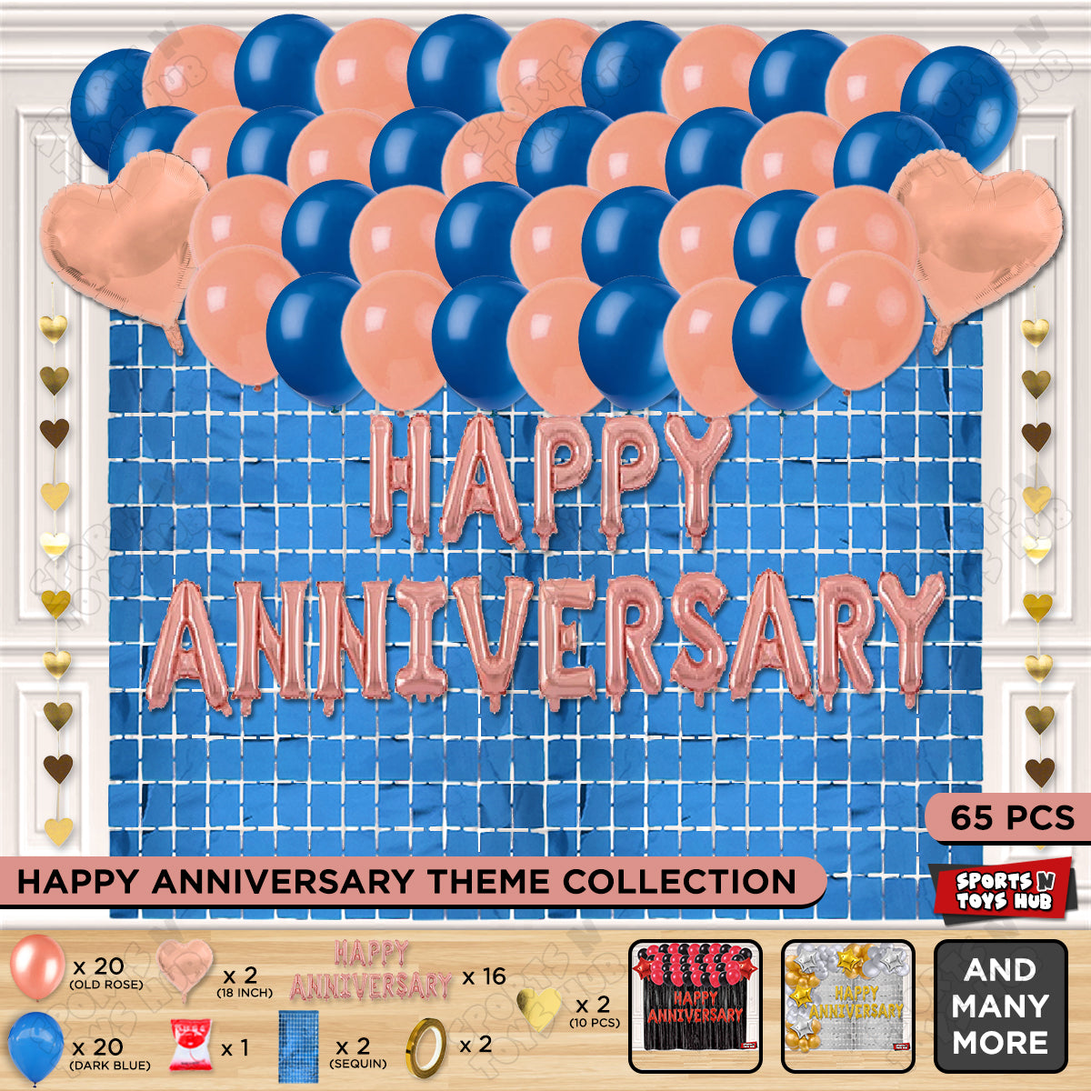 Happy Anniversary RoseGold Foil Letter Rectangle Curtain Theme Collection