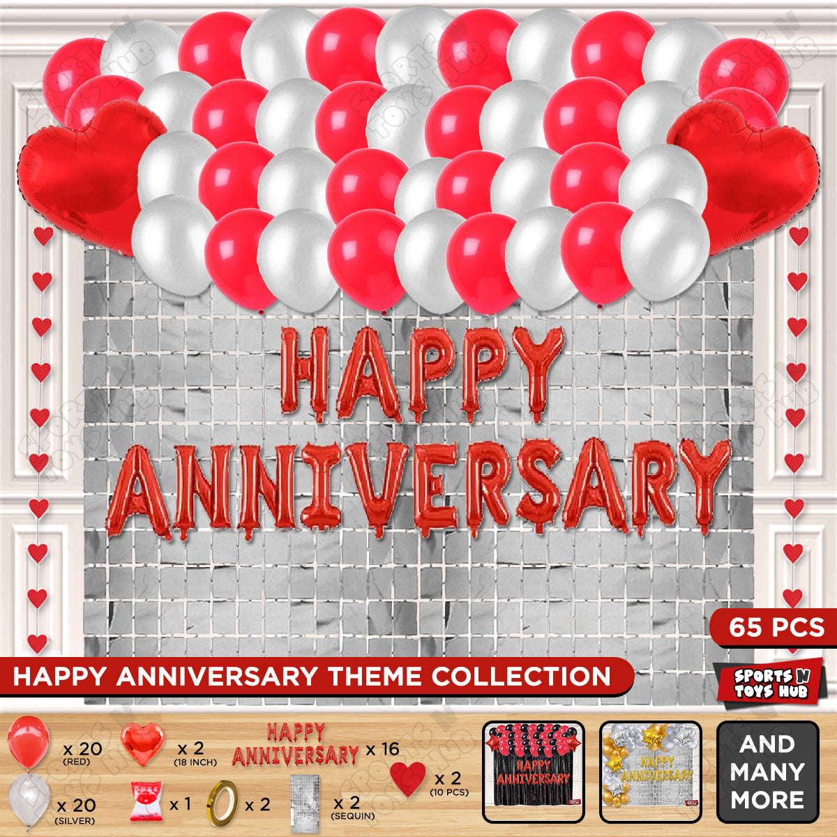 Happy Anniversary Red Foil Letter Rectangle Curtain Theme Collection