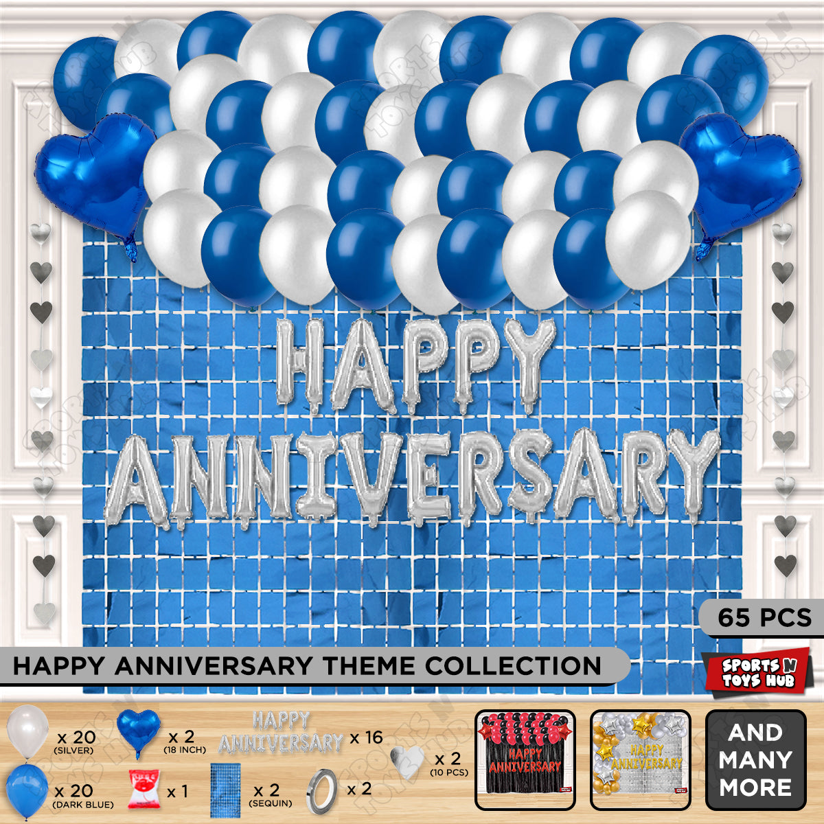 Happy Anniversary Silver Foil Letter Rectangle Curtain Theme Collection